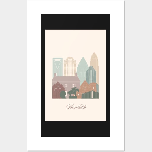Charlotte, NC, United States, map skyline - 02 style Wall Art by GreenGreenDream